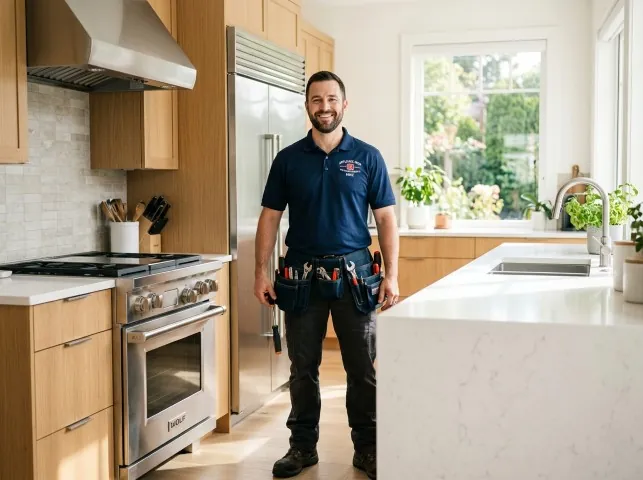 Appliance Repair Hero technician in a Boissevain, VA kitchen after an appliance repair